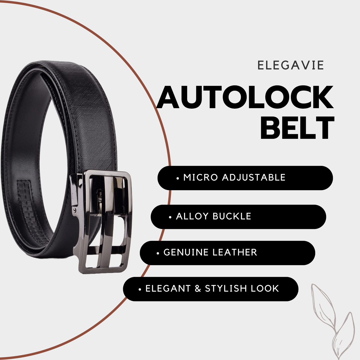 Elegavie Premium Men's Premium Black Genuine Leather Auto-Lock Belt-Modern Elegance