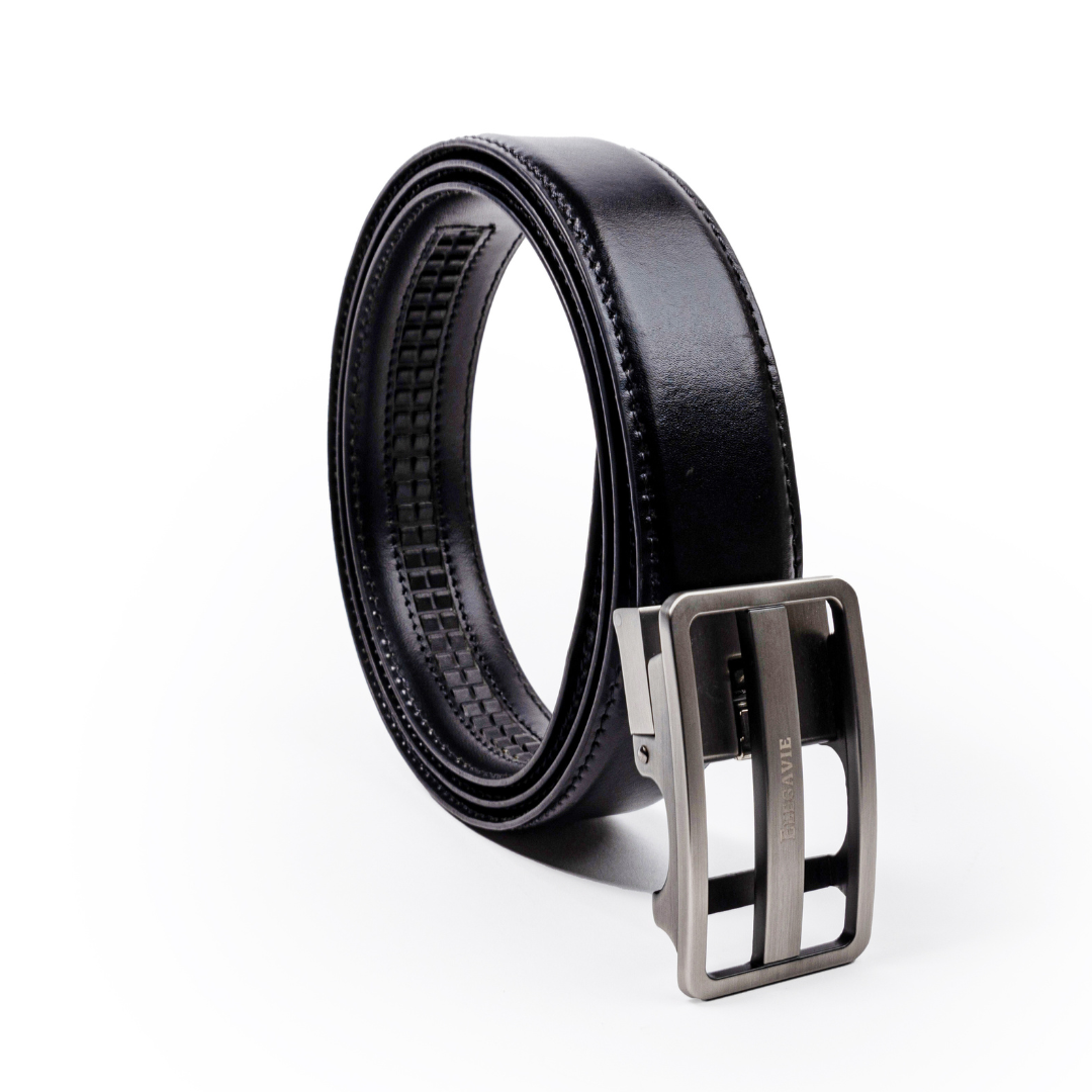 Elegavie Men's Premium Black Genuine Leather Auto-Lock Belts