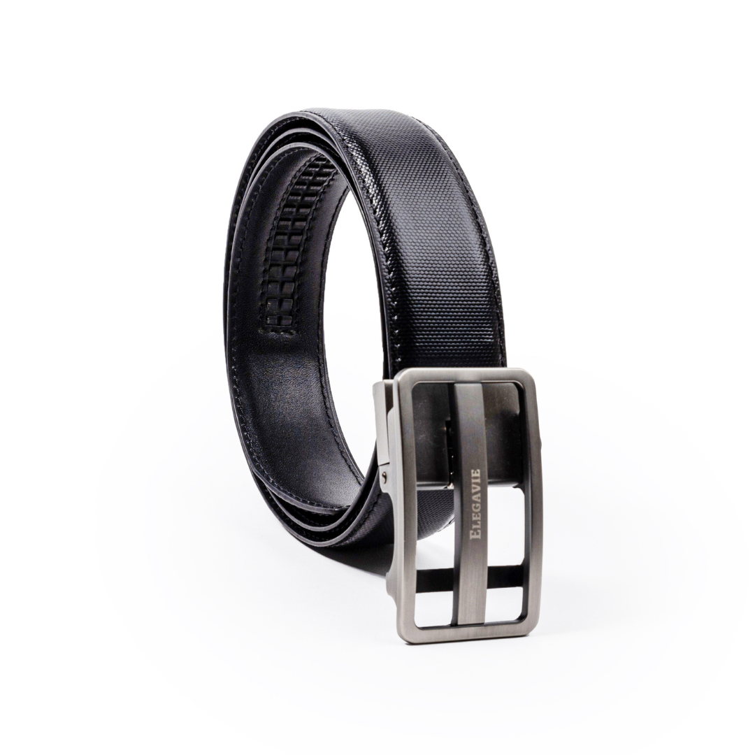 Elegavie Men's Premium Black Genuine Leather Auto-Lock Belts