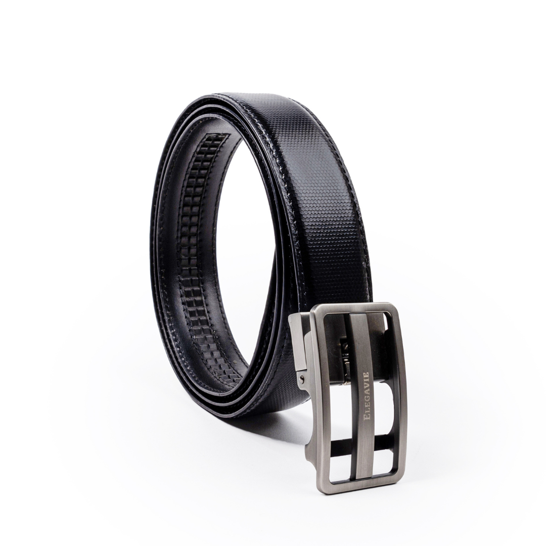 Elegavie Premium Men's Premium Black Genuine Leather Auto-Lock Belt-Modern Elegance