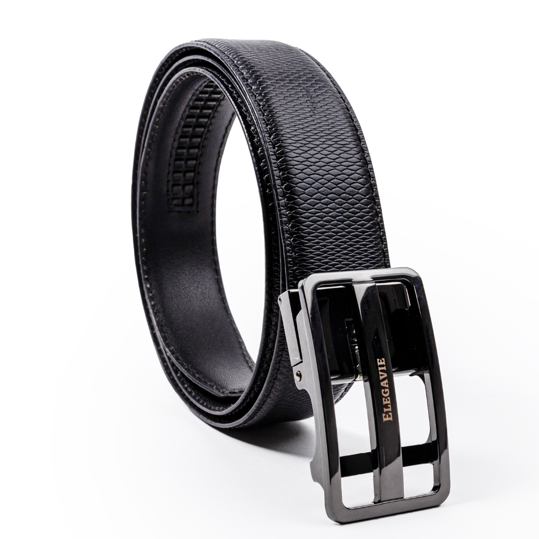 Elegavie Premium Men's Premium Black Genuine Leather Auto-Lock Belt-Modern Elegance