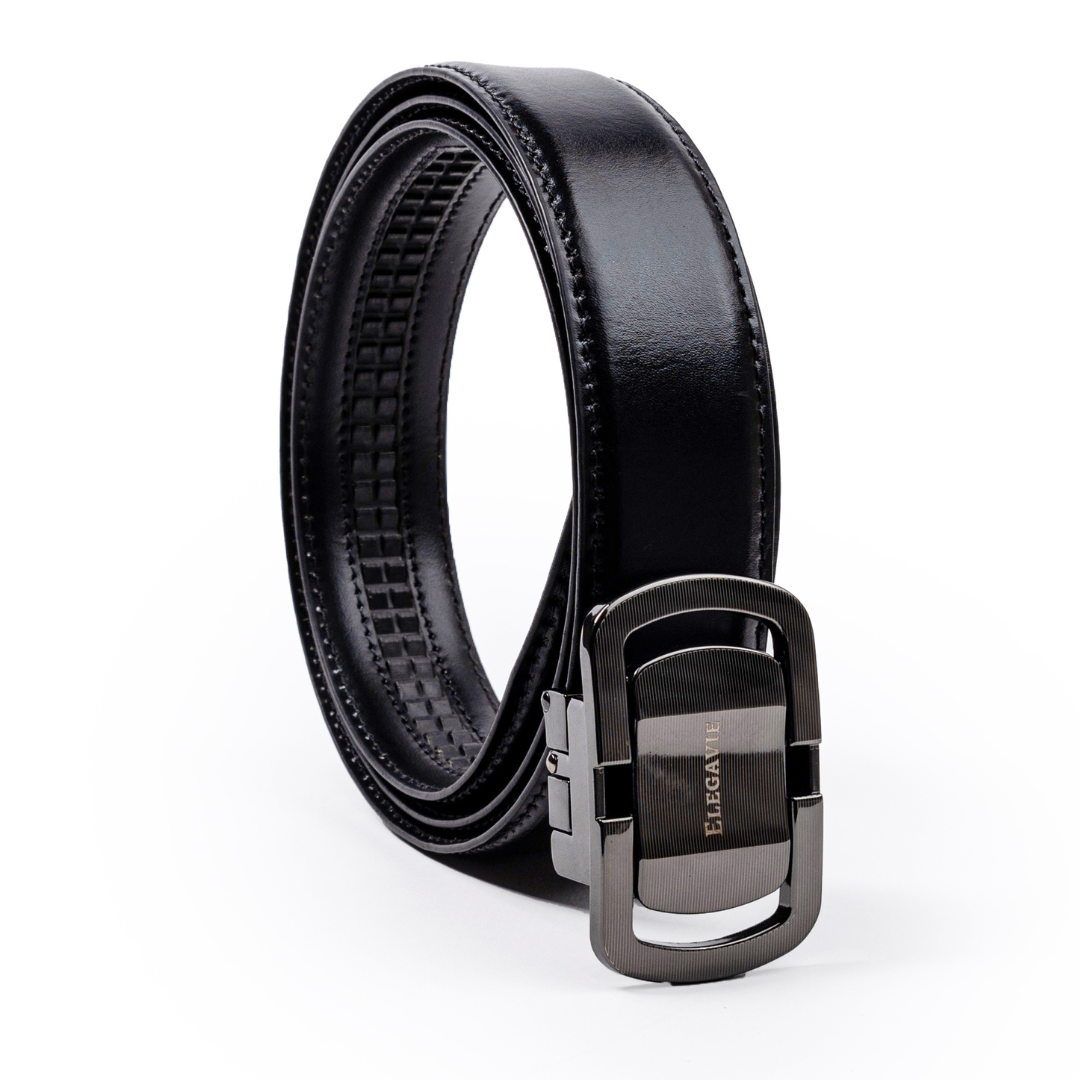 Elegavie Genuine Leather Premium Black Autolock Belt - Adaptable Comfort