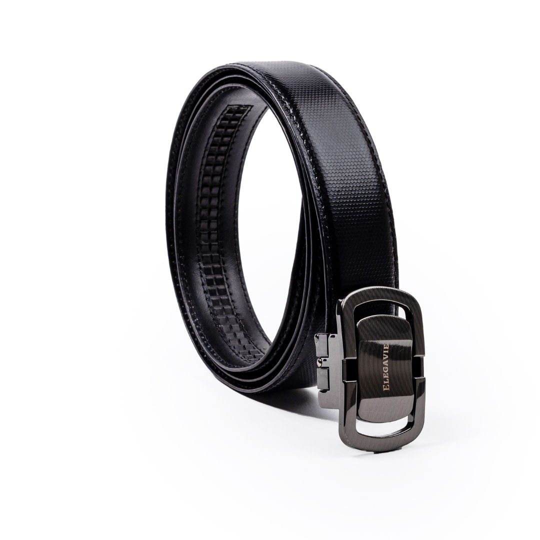 Elegavie Genuine Leather Premium Black Autolock Belt - Adaptable Comfort