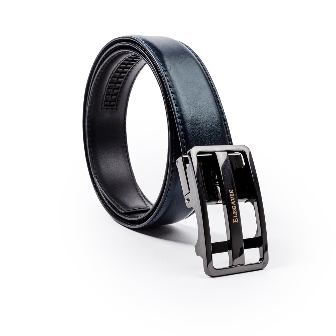 Elegavie Premium Men's Premium Black Genuine Leather Auto-Lock Belt-Modern Elegance