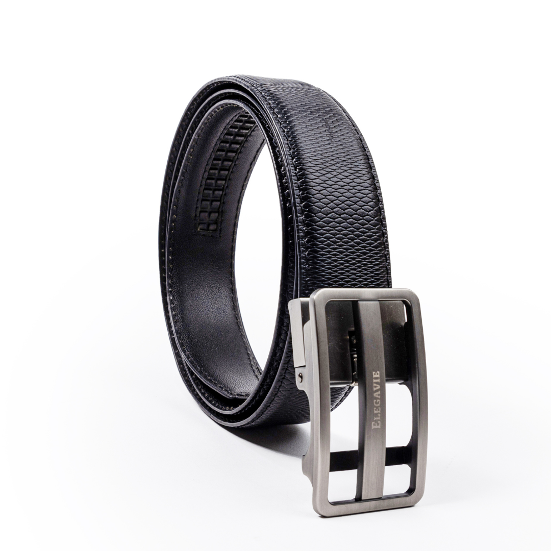 Elegavie Men's Premium Black Genuine Leather Auto-Lock Belts