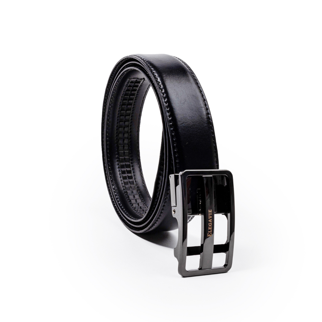 Elegavie Premium Men's Premium Black Genuine Leather Auto-Lock Belt-Modern Elegance