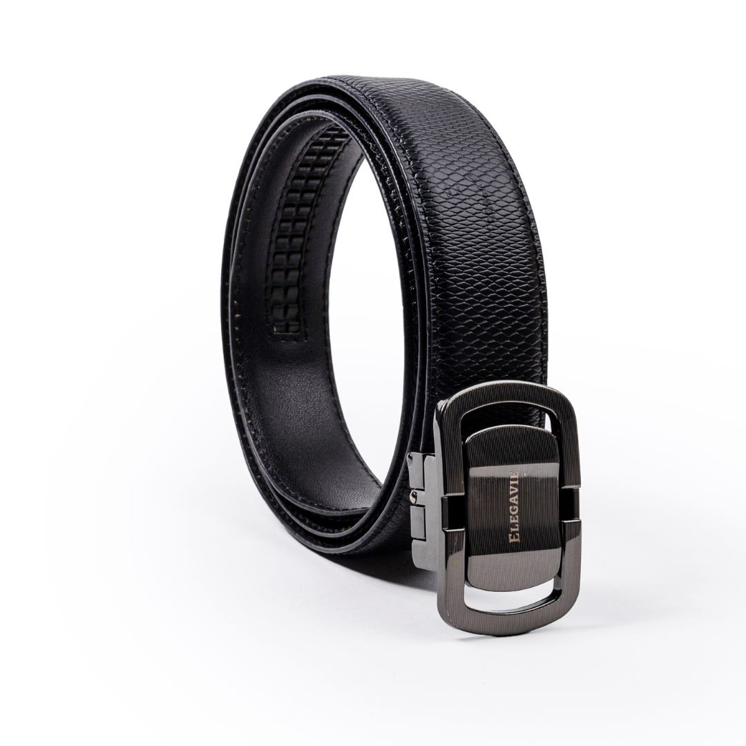 Elegavie Genuine Leather Premium Black Autolock Belt - Adaptable Comfort