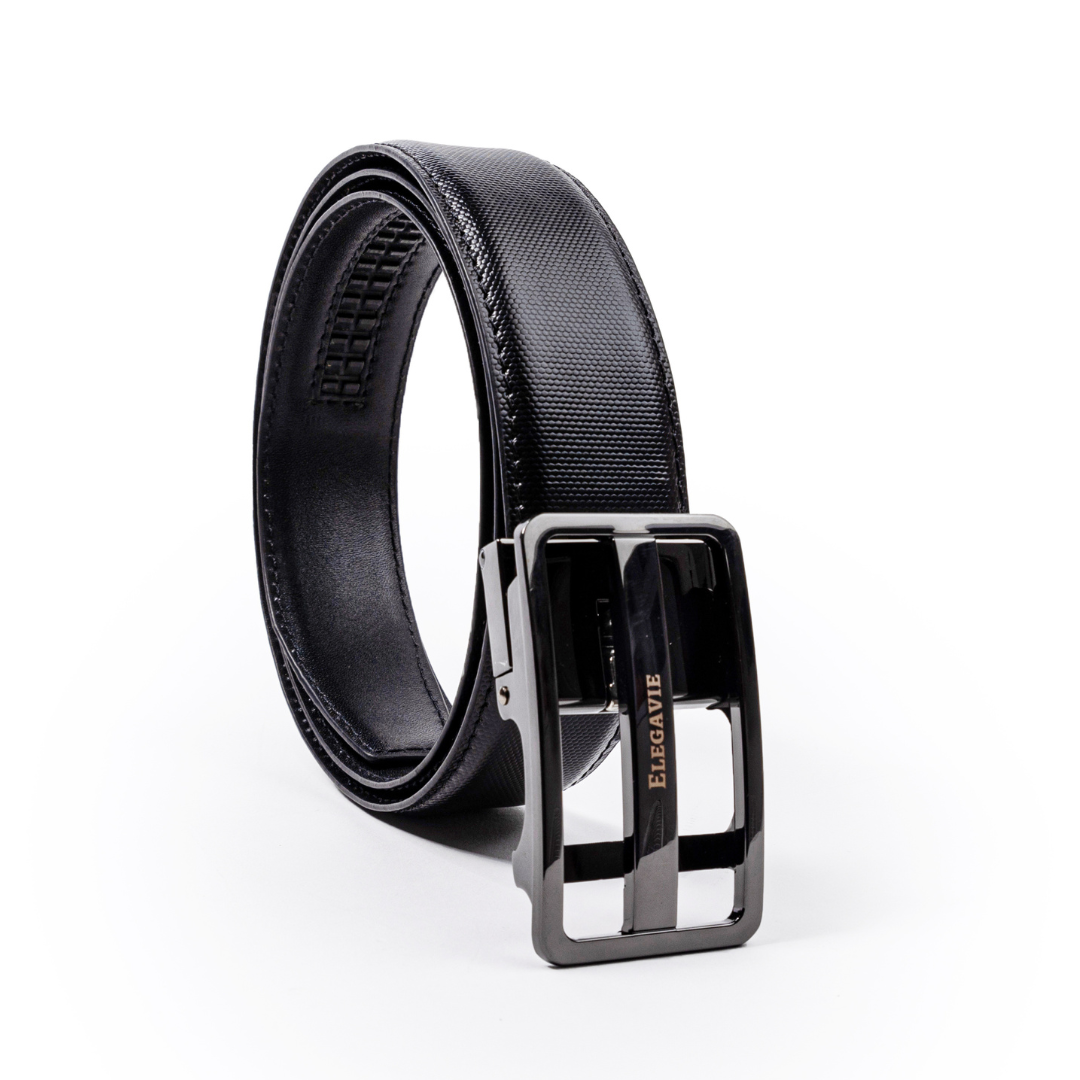 Elegavie Premium Men's Premium Black Genuine Leather Auto-Lock Belt-Modern Elegance