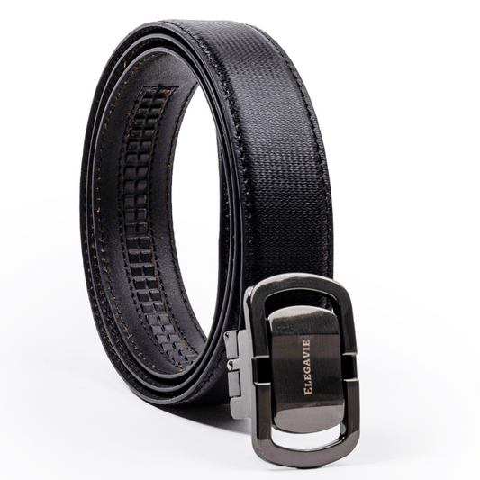 Elegavie Genuine Leather Premium Black Autolock Belt - Adaptable Comfort