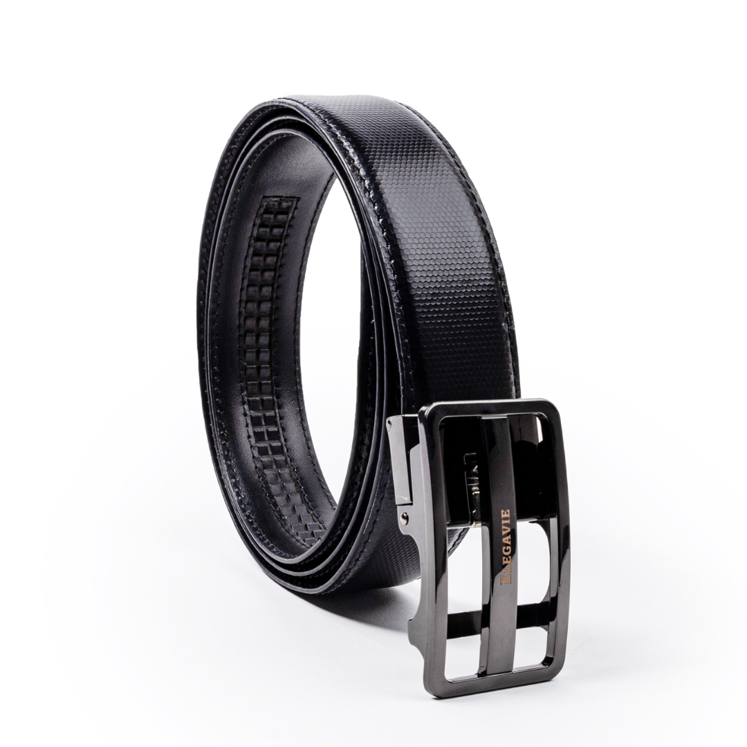 Elegavie Men's Premium Black Genuine Leather Auto-Lock Belts