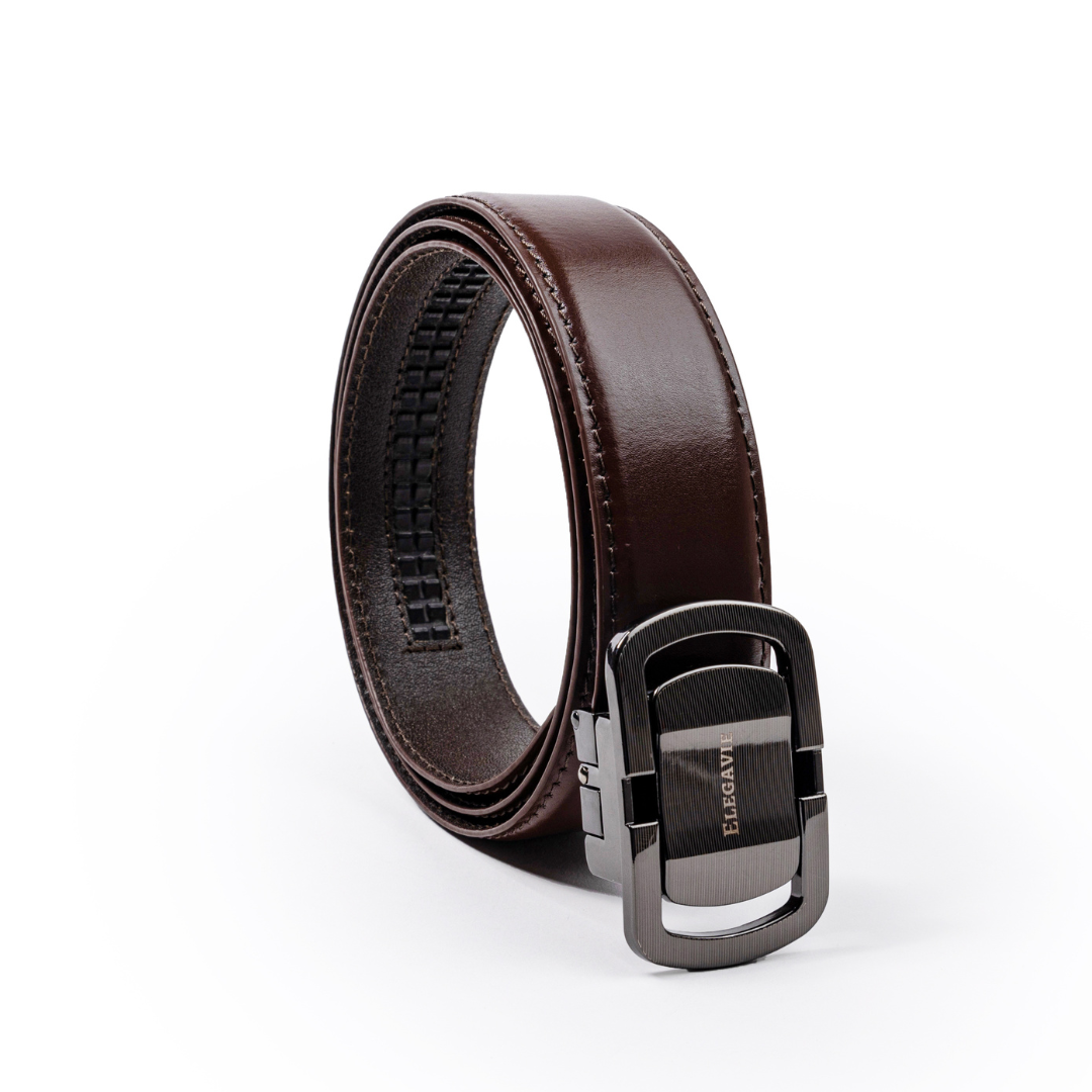 Elegavie Genuine Leather Premium Black Autolock Belt - Adaptable Comfort