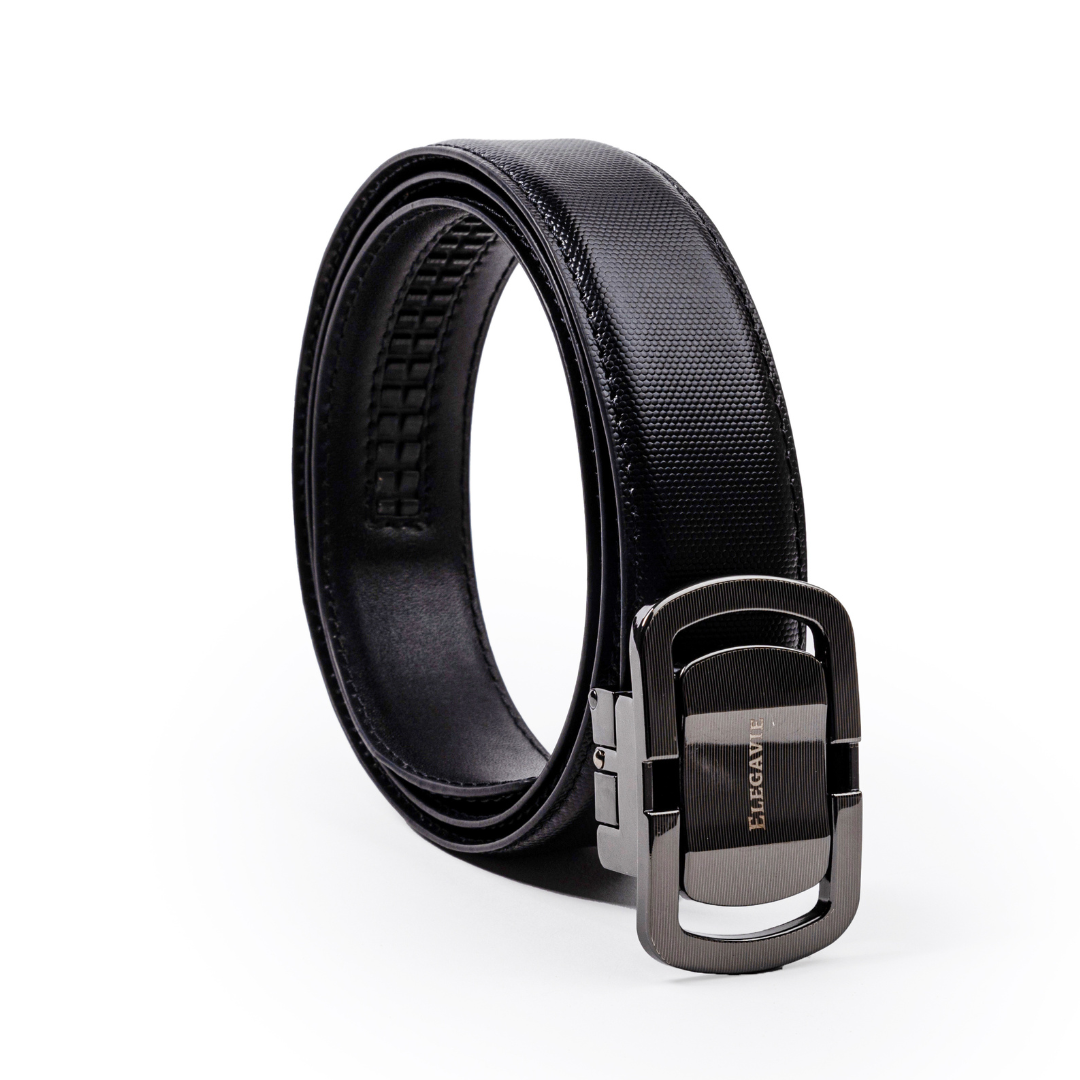 Elegavie Genuine Leather Premium Black Autolock Belt - Adaptable Comfort