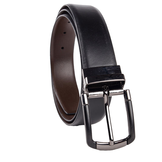 Elegavie Black / Brown Reversible Leather Belt - Two Styles in One