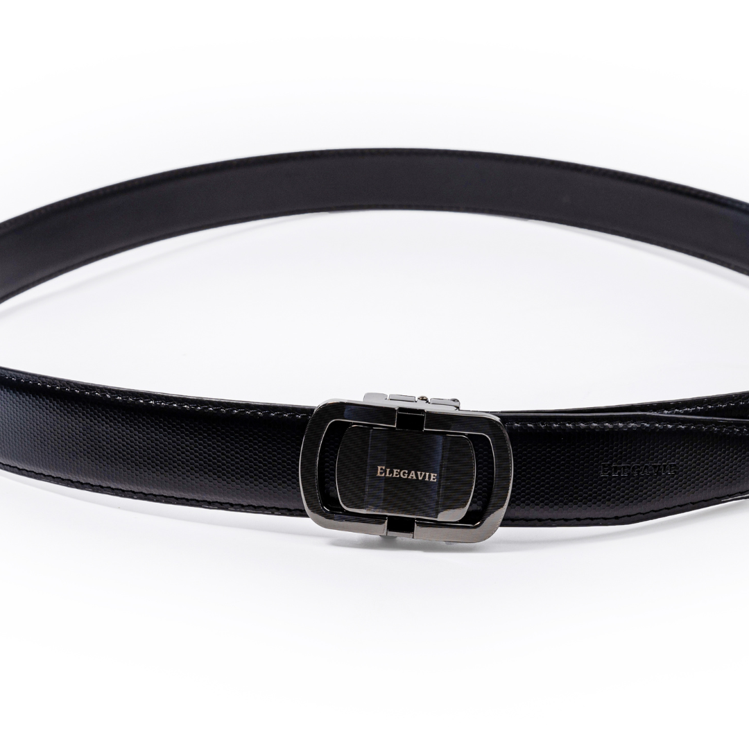 Elegavie Genuine Leather Premium Black Autolock Belt - Adaptable Comfort