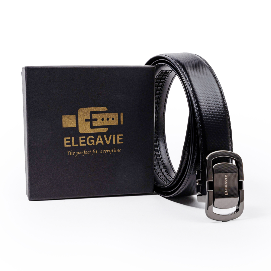 Elegavie Genuine Leather Premium Black Autolock Belt - Adaptable Comfort