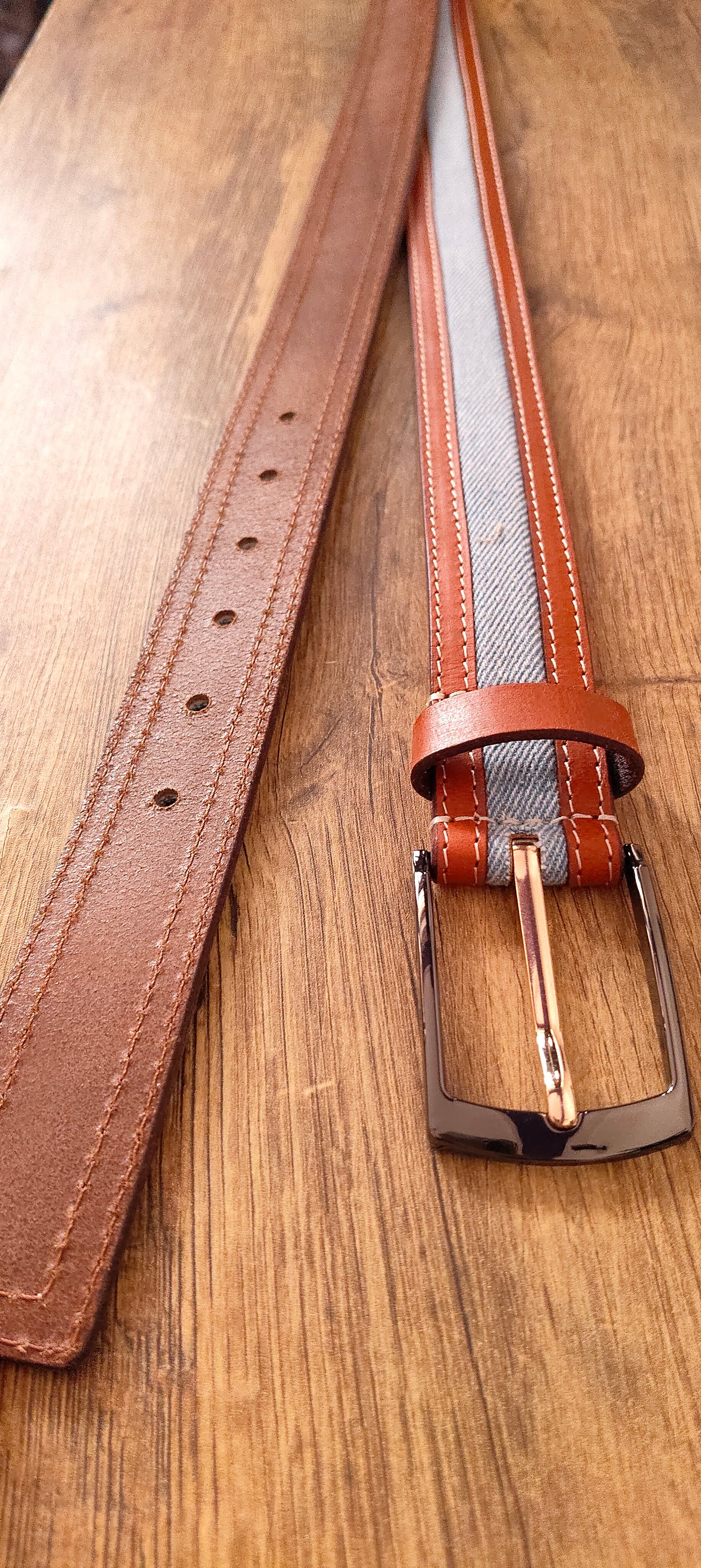 Elegavie Full Grain Leather -Blue Denim Men's Casual Belt