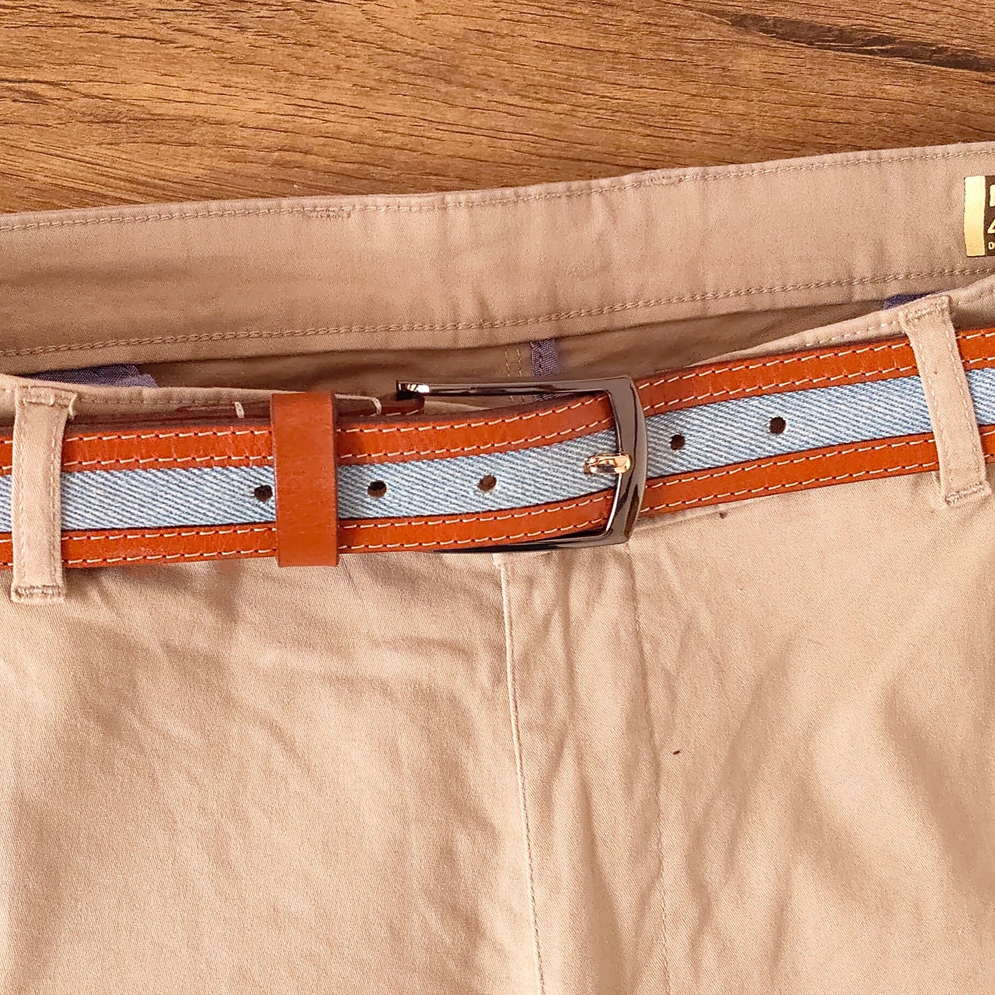 Elegavie Full Grain Leather -Blue Denim Men's Casual Belt